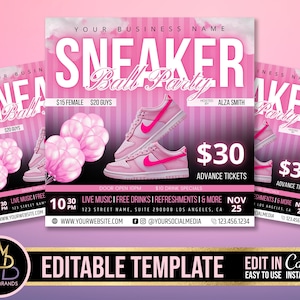 Editable Sneaker Ball Party, Sneaker Ball Invite, Sneaker Ball Invitation, Gala Sneaker Invite Flyer, Social Media Flyer, Canva Birthday