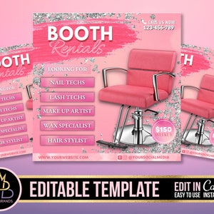 Booth Rental Flyer, Canva Booth for Rent Flyer Template, Editable Canva Social Media Flyer, Booth Rental Template, Hair Stylist Flyer Makeup