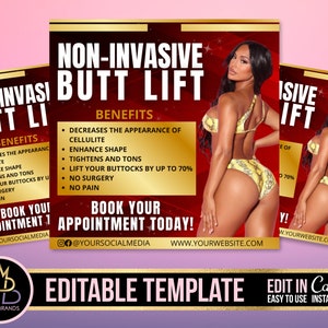 Butt Lift, Non invasive Butt Lift Flyer, Brazilian Butt lift Flyer, BBL, Editable Social Media Flyer, Body Sculpting Contouring, Template
