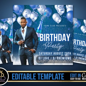 Editable Social Media Flyer, DIY Canva Template, Birthday Party Event, Editable Canva Template, Birthday flyer, Birthday Invitation Invite