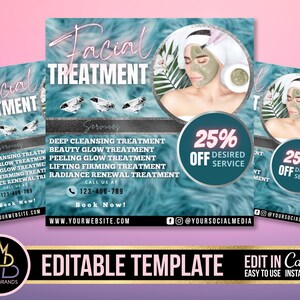 Facial treatments, Beauty Services, Spa Editable Social Media Flyer, Spa Services Flyer, Facial Beauty Flyer, DIY Canva, Beauty Glam Flyer
