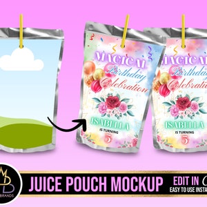 Juice pouch label sticker mockup, Canva Juice Pouch Label Mockup, Canva Template Frame, Custom Canva Frame