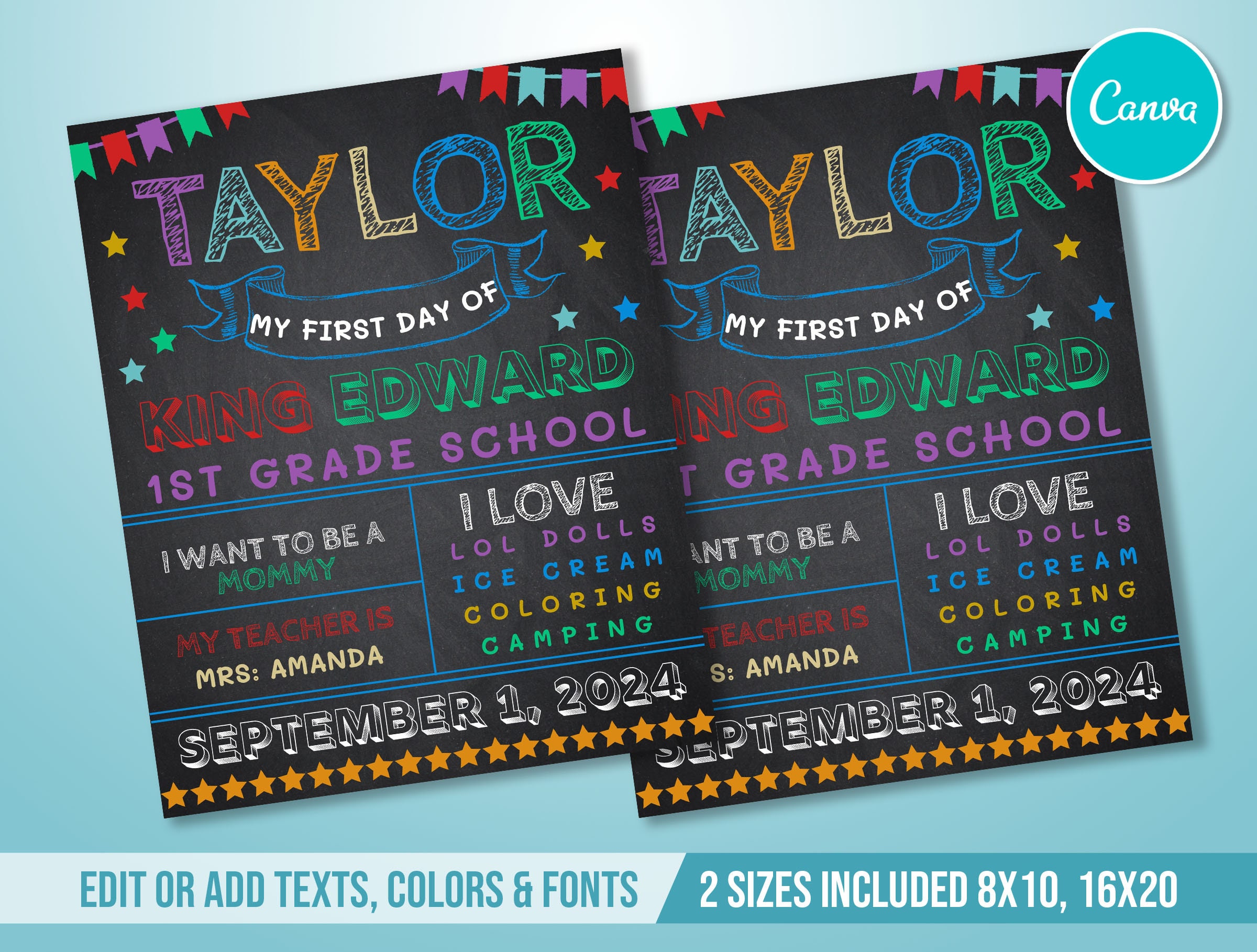 First Day of School, Chalkboard Back to School Sign, First Day or Last ...
