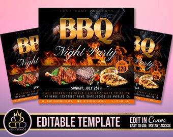 Editable Bbq Invitation, DIY Canva Template, Bbq and grill Party Invite, Editable Canva Template, Bbq party flyer, Bbq Invitation Invite
