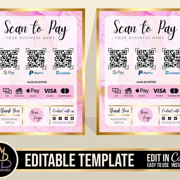 Scan to Pay Template, Editable Template Canva Template, Salon Editable Scan to Pay, Payment Sign QR Code Sign, Scan To Paypal, Venmo CashApp