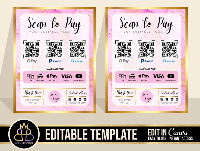 Scan to Pay Template Editable Template Canva Template Salon - Etsy