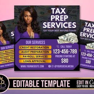 Canva Tax Prep Services Template, Tax Prep Services Instagram Template, Tax Social Media Template, DIY Tax Flyer, Prep Services Template