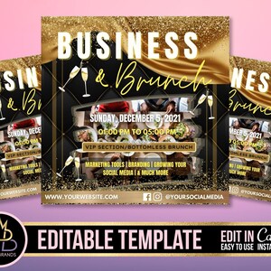 Business and Brunch Flyer, Editable Social Media Flyer Canva, DIY Brunch, Editable Template Flyer Brunch and booze, Event Business Flyer
