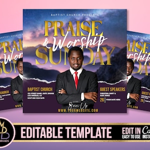Church Conference Flyer, Editable Template, DIY bible Service Flyer, Sunday Pastor Service Invite, Church  prayer Invitation Preacher Church