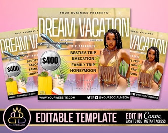 Vacation Flyer, Friends Trip, Vacation Invitation Invite Summer Traveling Flyer, Girls Trip, Travel Agent Editable Template Social Media