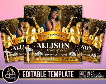 Graduation Party, Graduation Flyer, Editable Template, Graduation Invitation, Congrats to the Grad flyer, Canva Template, Grad Party Flyer