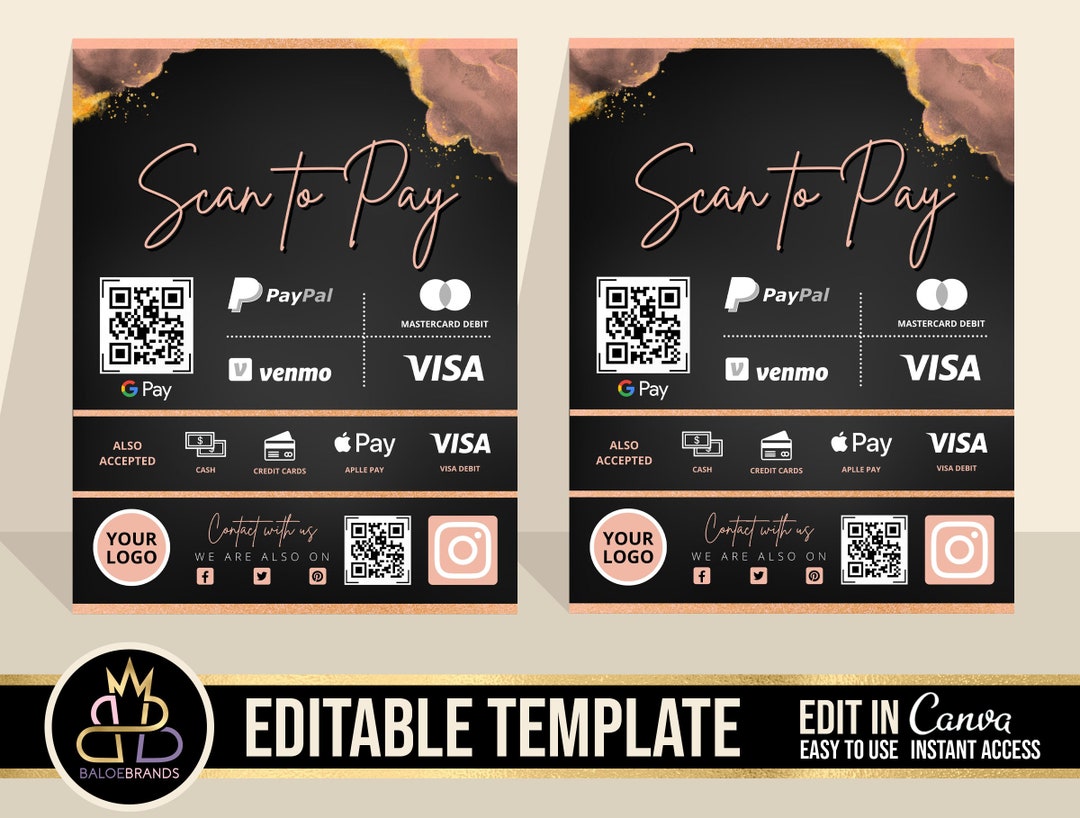 Scan to Pay Template, Editable Template Canva Template, Salon Editable ...