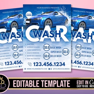 Autowäsche Flyer, Bearbeitbare Vorlage, Auto Detaillierung Flyer, Autowäsche Post, Social Media Flyer, Bearbeitbare Canva Vorlage, Auto Wash Flyer Service
