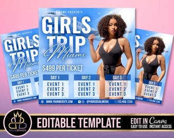 Summer Traveling Flyer, Girls Trip Flyer, Travel Agent Flyer, Vacation Traveling Flyer Template editable with canva, Editable Social Media