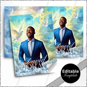 Memorial program, Obituary, 8.5&quot;x11&quot; BOOKLET 4 pages, Heavenly Cloud Style Funeral Program, Celebration of Life, Keepsake, Loving Memory