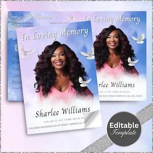 Memorial program, Obituary, 8.5&quot;x11&quot; BOOKLET 4 pages, Heavenly Cloud Style Funeral Program, Celebration of Life, Keepsake, Loving Memory