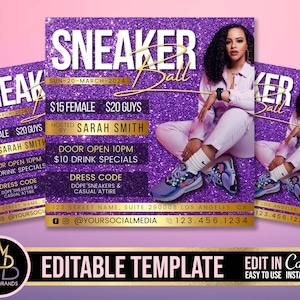 Editable Sneaker Ball Gala, Sneaker Ball Invite, Sneaker Ball gala Invitation, Gala Sneaker Invite Flyer, Social Media Flyer, Canva Birthday