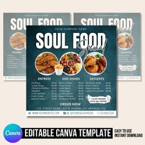Ulotka specjalna na kolację, Szablon specjalnej kolacji, Szablon Canva do marketingu, Ulotka, Ulotka Soul Food, Edytowalny post w mediach społecznościowych Soul Food