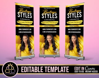 Retractable Banner Template Canva, Roll Up Banner Editable Template, DIY Retractable Banner Hair Beauty Pop Up Shop Boutique Fashion Roll Up
