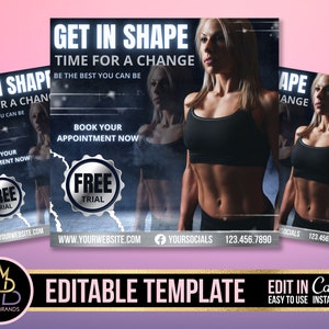 editable Canva fitness template, DIY gym workout flyer, Instagram fit girl flyer, personal sport trainer template, Canva social media flyer
