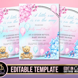 Gender Reveal Invitation, Baby Shower Announcement Invite, Gender Reveal Flyer Gender Reveal Editable Template Invite Baby Shower Invitation