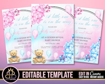 Gender Reveal Invitation, Baby Shower Announcement Invite, Gender Reveal Flyer Gender Reveal Editable Template Invite Baby Shower Invitation