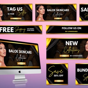 Editable Website Banner Template, Web Banners, Boutique Website Banners, Beauty Web Banner Template Shopify Web Banner, Hair Lash Business