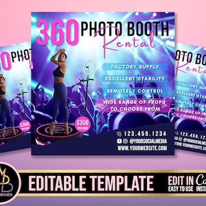 360 Photo Booth, Social Media Flyer, 360 Photo Booth Advertisement, Editable Flyer, Party Flyer, DIY Canva Template Photo Booth Sale Edit