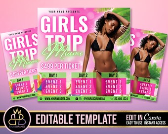Summer Traveling Flyer, Girls Trip Flyer, Travel Agent Flyer, Vacation Traveling Flyer Template editable with canva, Editable Social Media