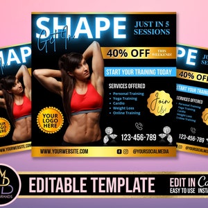 editable Canva fitness template, DIY gym workout flyer, Instagram fit girl flyer, personal sport trainer template, Canva social media flyer
