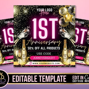 Folheto de mídia social editável, modelo DIY Canva, modelo Canva editável, folheto de aniversário pré-fabricado, folheto de venda de download instantâneo