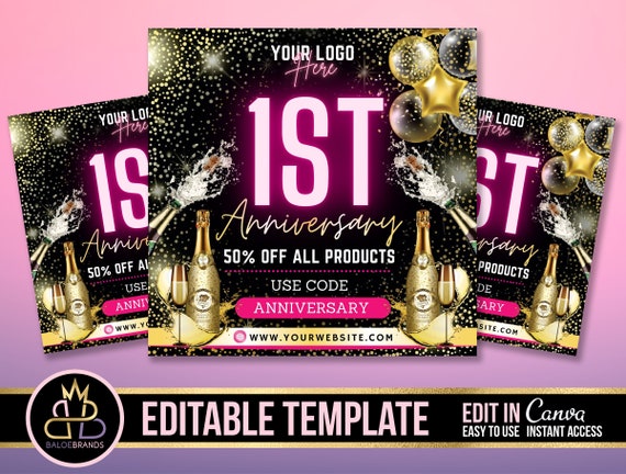 Editable Social Media Flyer, DIY Canva Template, Editable Canva Template, Anniversary Flyer Premade Anniversary, Instant Download Sale flyer