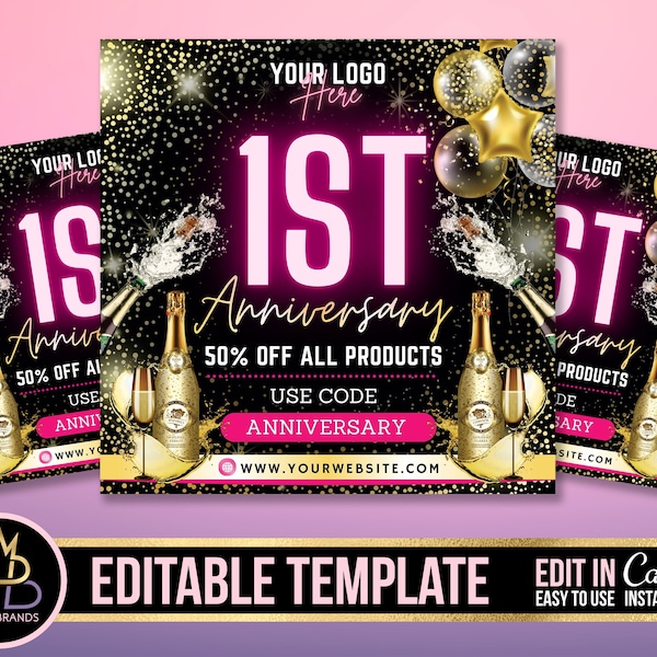 Editable Social Media Flyer, DIY Canva Template, Editable Canva Template, Anniversary Flyer Premade Anniversary, Instant Download Sale flyer