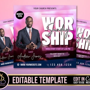 Church Conference Flyer, Editable Template, DIY Church Service Flyer, Sunday Pastor Service Invite, Church Invitation Preacher Church