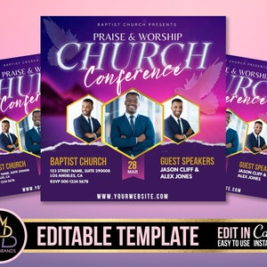 Church Conference Flyer, Editable Template, DIY bible Service Flyer, Sunday Pastor Service Invite, Church  prayer Invitation Preacher Church