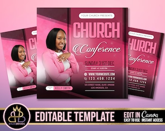 Church Conference Flyer, Editable Template, DIY Church Service Flyer, Sunday Pastor Service Invite, Church Invitation Preacher Church