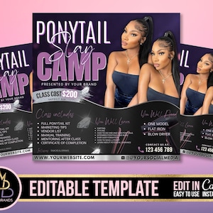 Ponytail slay Hair Class Flyer, Social Media Flyer, Hair Wig Class, Hair Salon Class, Braid Braids Hair Beauty Template Hands On Hair Class
