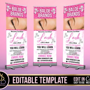 Retractable Banner Template Canva, Roll Up Banner Editable Template, Lash Lashes Retractable Banner Banner Pop Up Shop Custom Roll Up Banner
