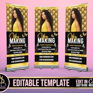 Retractable Banner Template Canva, Roll Up Banner Editable Template, Wig Hair Retractable Banner, Banner Pop Up Shop Custom Roll Up Banner