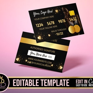DIY black gold Credit Card, Canva editable credit card, editable business card, editable template, Canva template, creditcard business card