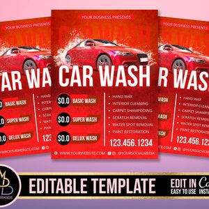 Autowäsche Flyer, Bearbeitbare Vorlage, Auto Detaillierung Flyer, Autowäsche Post, Social Media Flyer, Bearbeitbare Canva Vorlage, Auto Wash Flyer Service