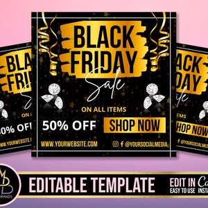 SOCIAL MEDIA FLYER, Black Friday sale, black Friday social media post Canva Editable Template, Canva Template, Sale Flyer Black Friday diy