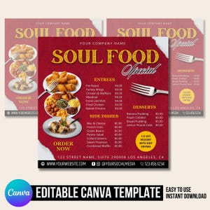Dinner Special Flyer, Dinner Special Template, Marketing Canva Template, Flyer, Soul Food flyer, Editable Social Media Post Soul Food