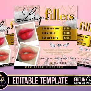 editable lip Flyer, Editable Social Media Flyer, Hyaluron Pen, Esthetician, Botox Flyer, Spa Flyer,  lips business flyer,Lip Filler Flyer