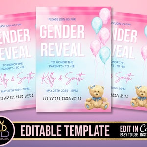 Gender Reveal Invitation, Baby Shower Announcement Invite, Gender Reveal Flyer Gender Reveal Editable Template Invite Baby Shower Invitation