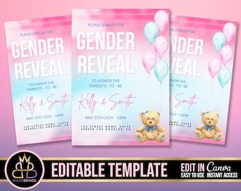 Gender Reveal Invitation, Baby Shower Announcement Invite, Gender Reveal Flyer Gender Reveal Editable Template Invite Baby Shower Invitation
