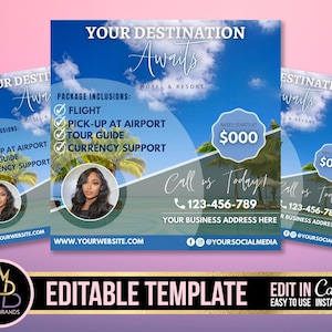 Travel Agent Flyer, Editable Social Media Flyer, Travel Agent Flyer, Canva Template, Social Media Flyer, Vacation Flyer, Vacation book Flyer