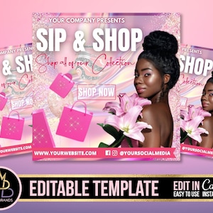 Sip and Shop, Editable Social Media Flyer, DIY Canva Template Editable Canva Template Pop up Shop Flyer Pop Up Shop Business Event DIY Flyer