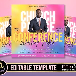 Church Conference Flyer, Editable Template, DIY Church Service Flyer, Sunday Pastor Service Invite, Church Invitation Preacher Church