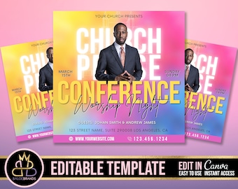 Church Conference Flyer, Editable Template, DIY Church Service Flyer, Sunday Pastor Service Invite, Church Invitation Preacher Church